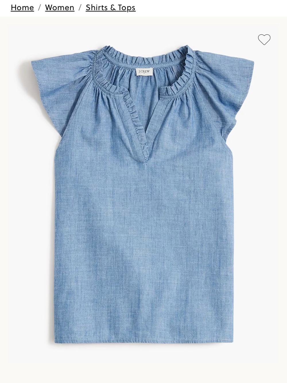 J. Crew Factory Chambray Ruffle Neck Flutter Sleeve Top - Light Blue - Picture 8 of 9